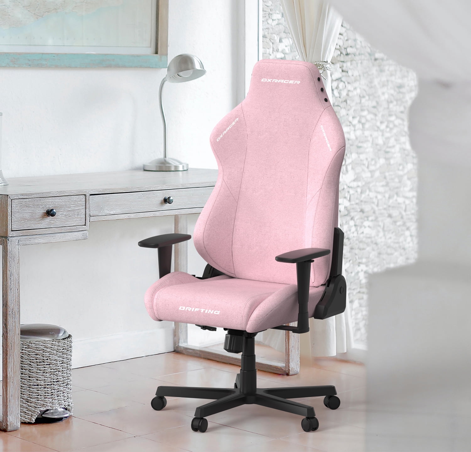 DXRacer Drifting Gaming Chair - Fabric Ergonomic Office Chair with Lumbar Pillow & Adjustable Headrest - Comfortable PC Computer Gamer Gaming Chair Recliner For Adults Teens, Pink, Regular L