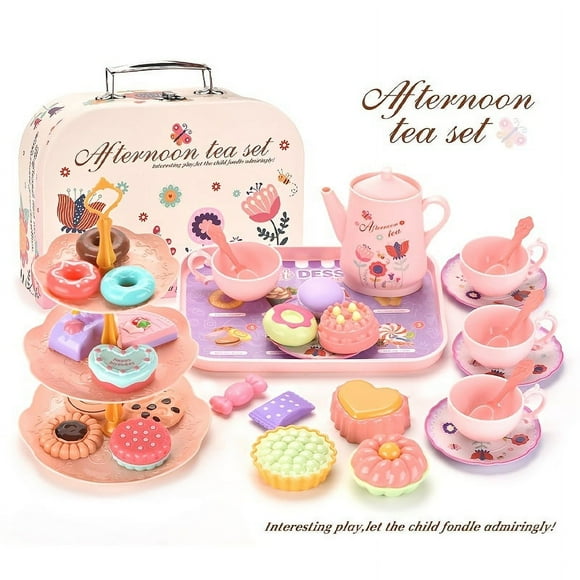 42pcs Tea Party Set For Little Girls Kitchen Pretend Play Tea Time Toys With Dessert Cookie Doughnut Teapot Princess Girls Gifts Toys For Age 3-6
