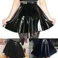 thumbnail image 2 of Women PVC Leather Pleated Short Skirt Flared A Line Skater Skirts Clubwear Dance, 2 of 7