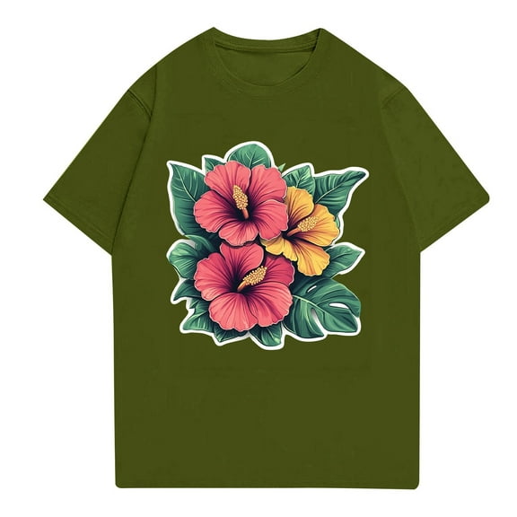 NAMTYQX Mens Casual Shirts Casual Soft Lightweight Patterned Crew Neck Cosy Loose Fit Short Sleeve Hawaiian Plus Size Men's Athletic Shirts & Tees Army Green Size L