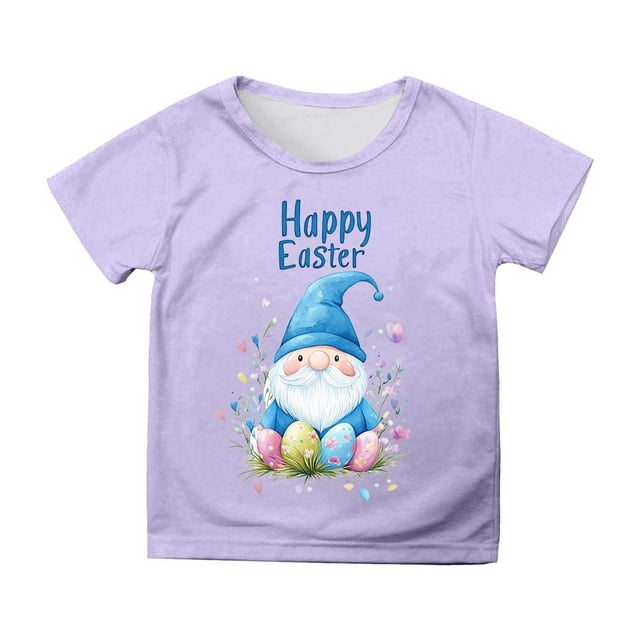 NINGMENG Juniors Filles Hauts & T-Shirts Lapin de Pâques Col Rond Manches Courtes Hauts Décontractés Chandail T-Shirts Usage Quotidien, Violet, 12-13 Ans
