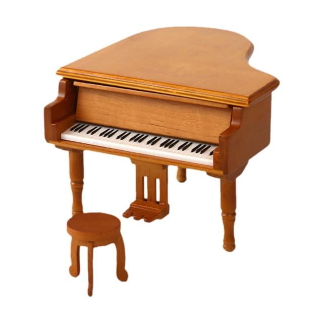Caja de música de Piano, casa de muñecas, juego de simulación, Mini decoración de escritorio, caja Musical de Piano en miniatura para músicos del Día Color madera