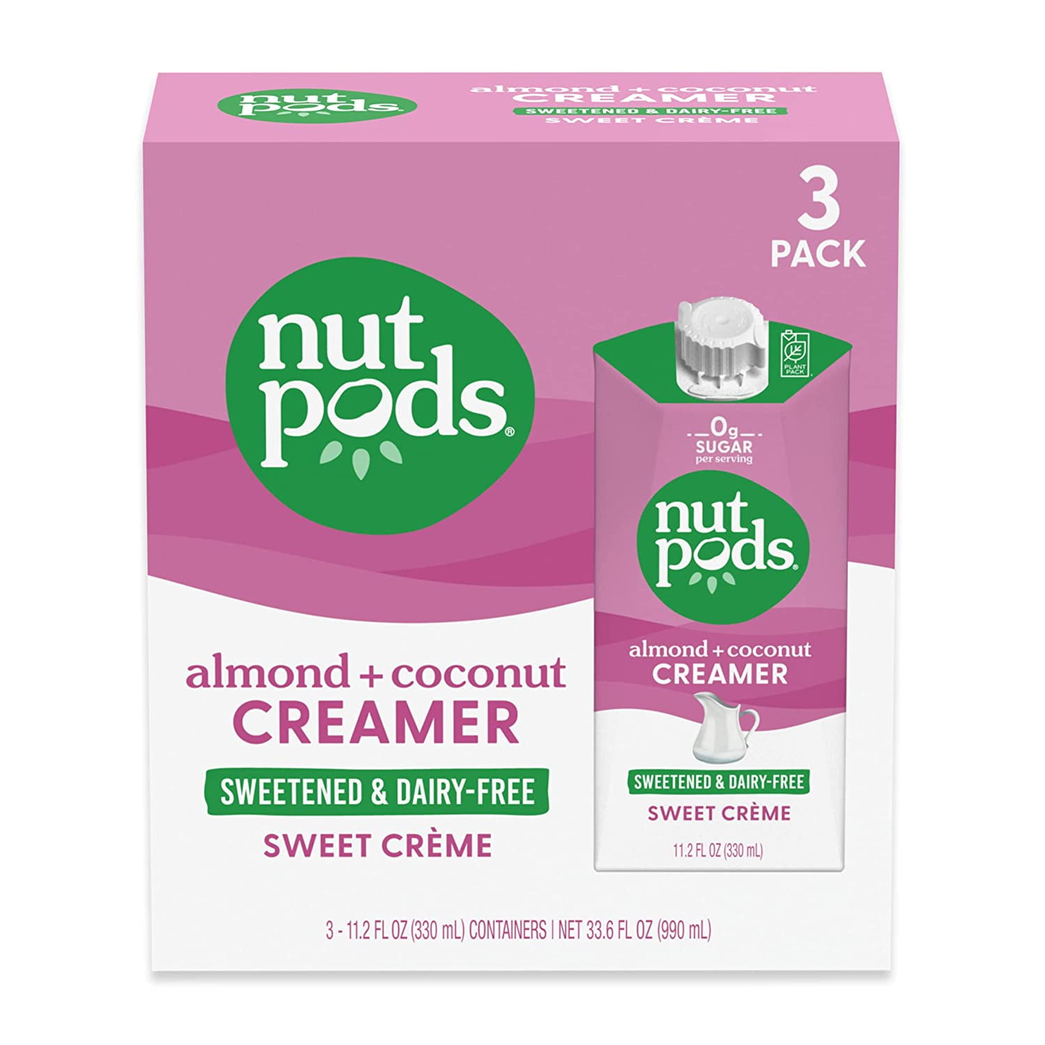 nutpods Zero-Sugar Sweetened Coffee Creamer, Sweet Crème flavor, Dairy-Free, 5 Calories per serving, Keto, WW, Gluten Free, Non-GMO, Vegan, Kosher (3-Pack)