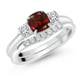 thumbnail image 2 of Gem Stone King 10K White Gold Red Garnet White Moissanite and Lab Grown Diamond 3 Stone Bridal Engagement Wedding Ring Set for Women (1.14 Cttw, 5MM and 3MM Cushion Cut, in Size 5, 6, 7, 8, 9), 2 of 6