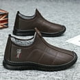 thumbnail image 4 of Men's Winter Warm Plush Ankle Boots Casual Non Slip Leather Loafers Fleece Lined Slip On Running Walking Shoes Brown Size 8.5, 4 of 7