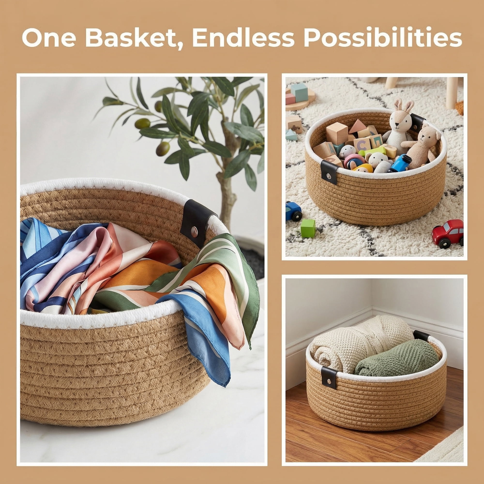 Unique Bargains Woven Storage Basket for Key Tray Bowl Khaki 9.4*9.4*3.9in