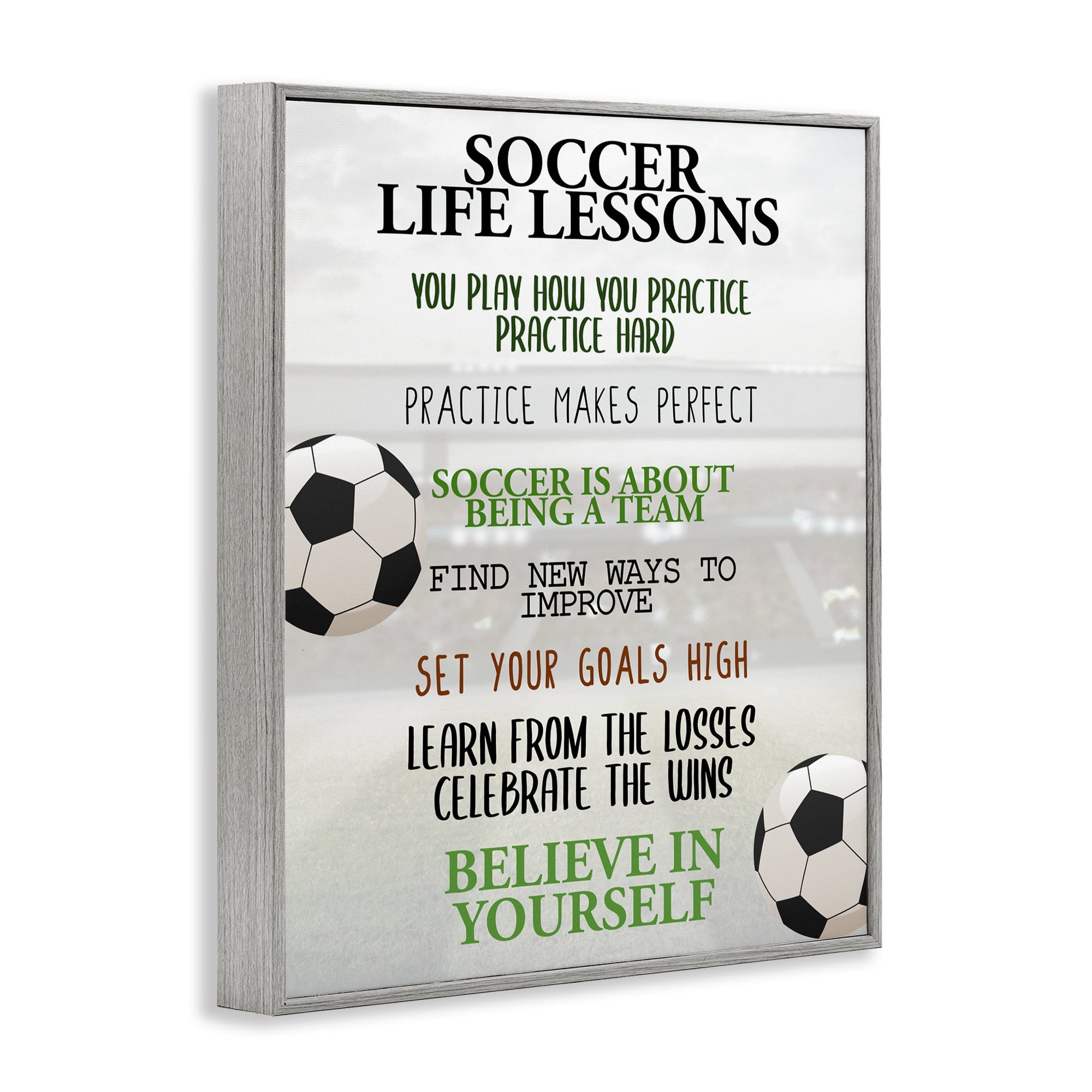 Soccer Life Lessons Gray Framed Giclee Art, design by Kim Allen