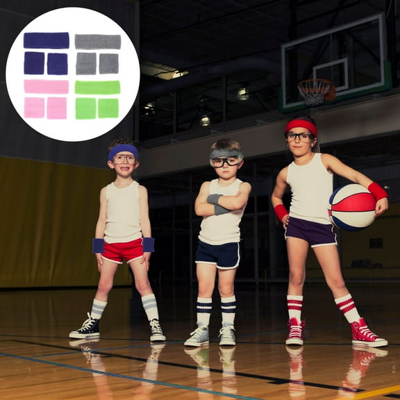 LULULION 4 Sets of Boys Athletic Sweatbands for Yoga in Green Color