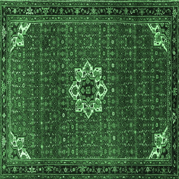 Ahgly Company Indoor Square Medallion Emerald Green Traditional Area Rugs, 7' Square