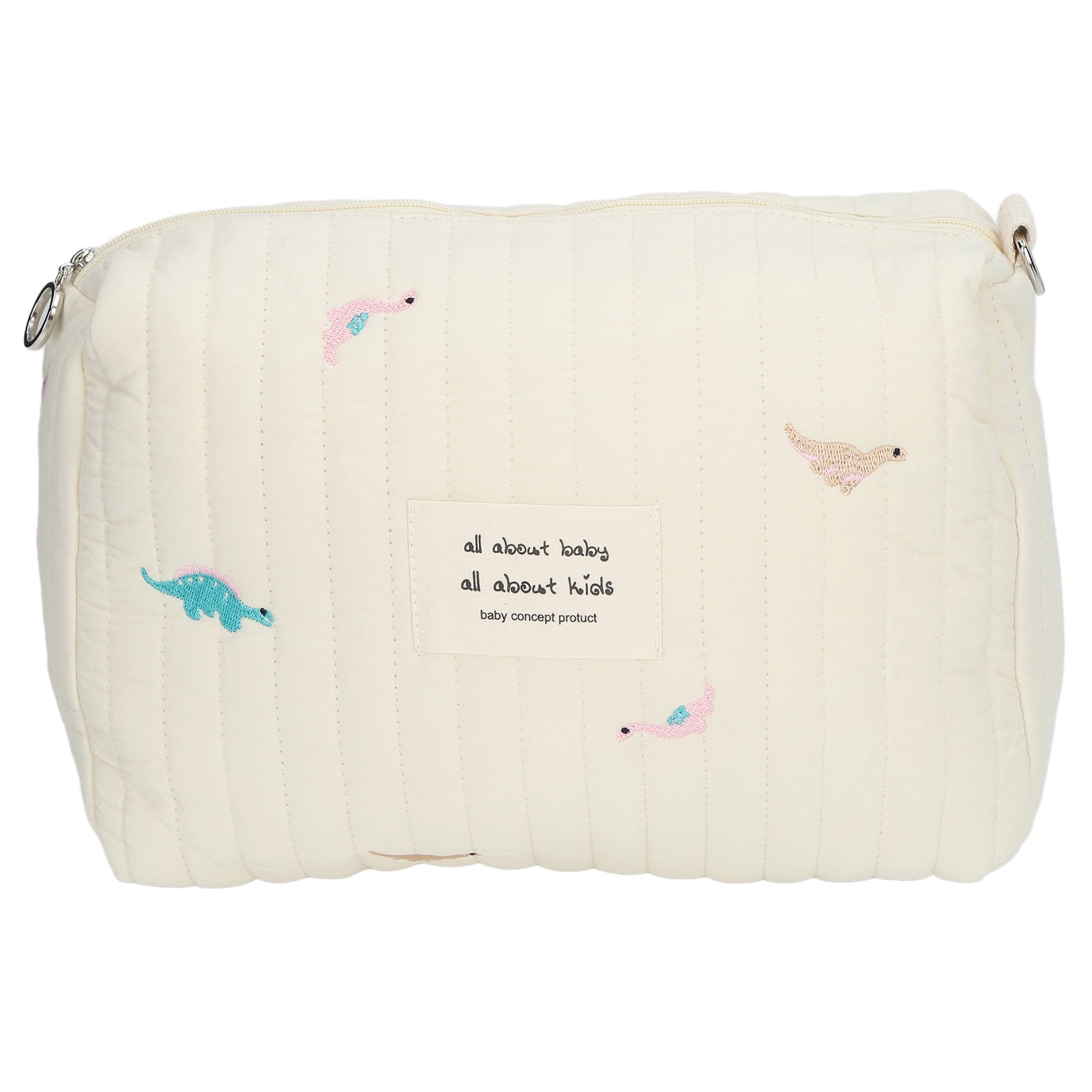 Riousery Soft Cotton Diaper Bag Organizing Pouch with Dinosaur Embroidery Large Capacity Stroller Organizer Adjustable Strap, Beige (10.2 inches / 26 cm)