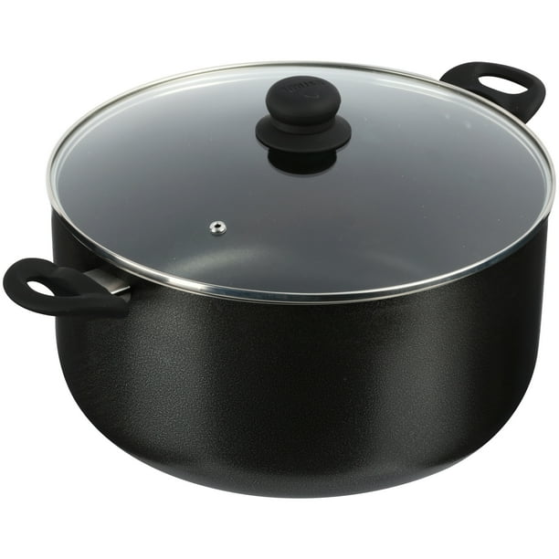 Imusa 12.7Qt Nonstick Charcoal Stock Pot with Glass Lid and Steam Vent