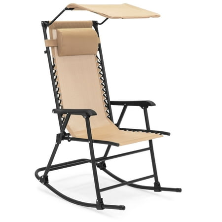 Best Choice Products Outdoor Folding Mesh Zero Gravity Rocking Chair with Attachable Sunshade Canopy and Headrest,