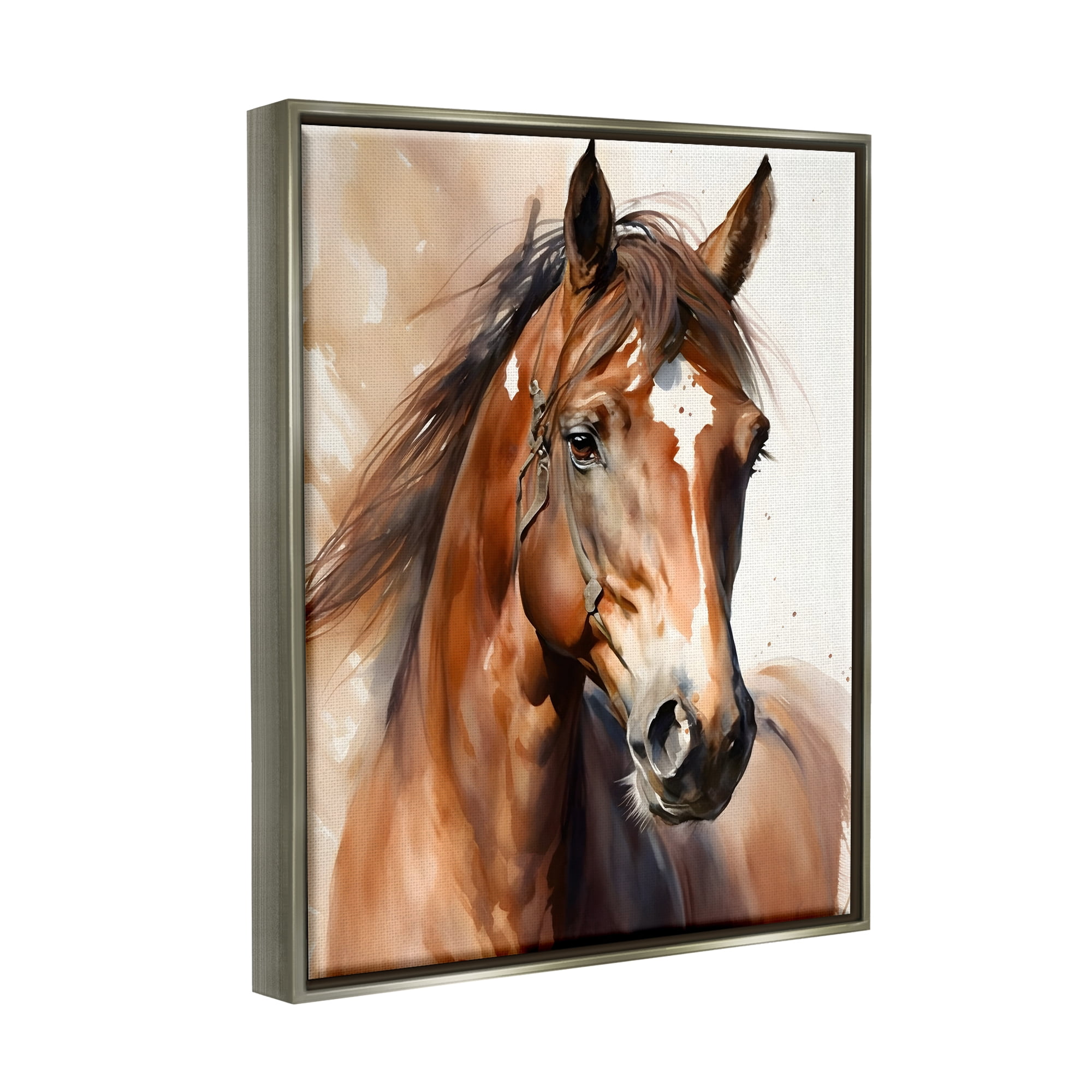 Stupell Industries Brown Horse Painting Animals & Insects Painting Gray Floater Framed Canvas Art Print Wall Art, 17 x 21