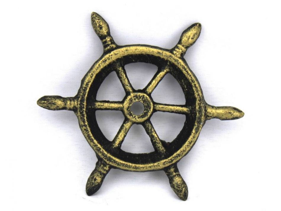 Antique Gold Cast Iron Ship Wheel Decorative Paperweight 4' - Decorative Cast Iron Ships Steering Wheel
