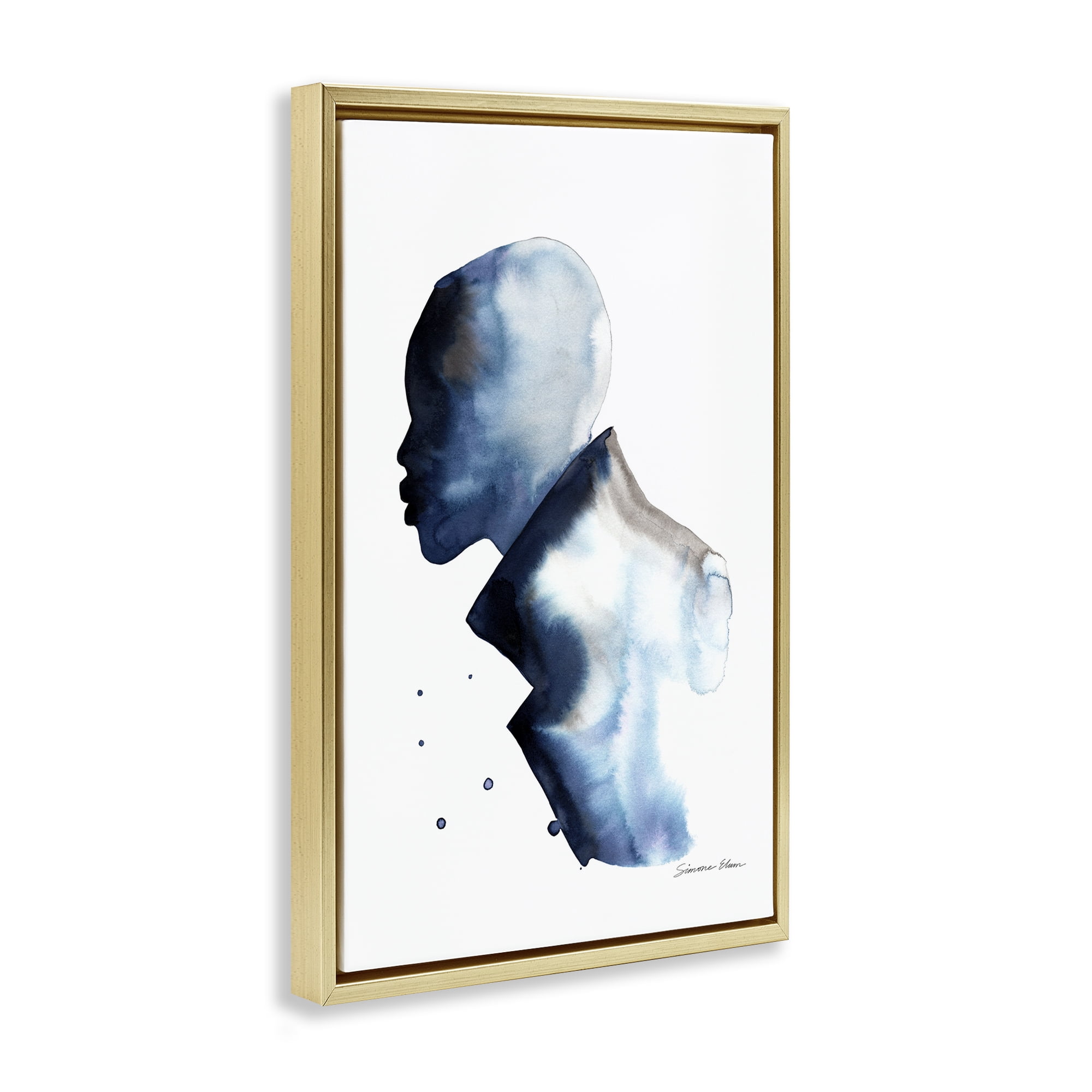 Stupell Industries Feeling Blue Portrait Silhouette Gold Framed Floater Canvas Wall Art, design by Simone Elum