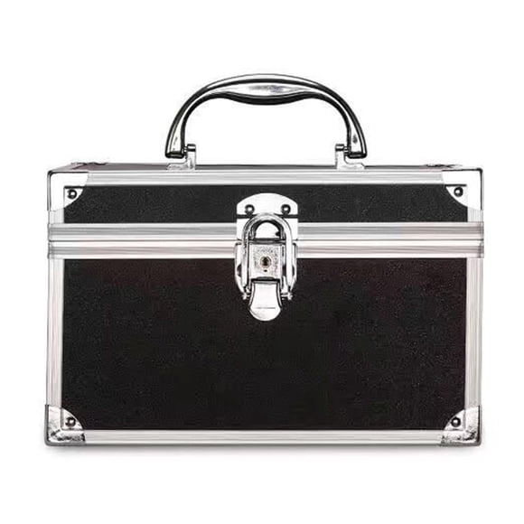 Bolsa de maquillaje portátil con espejo, caja de cosméticos, estuche de maquillaje impermeable para belleza Negro