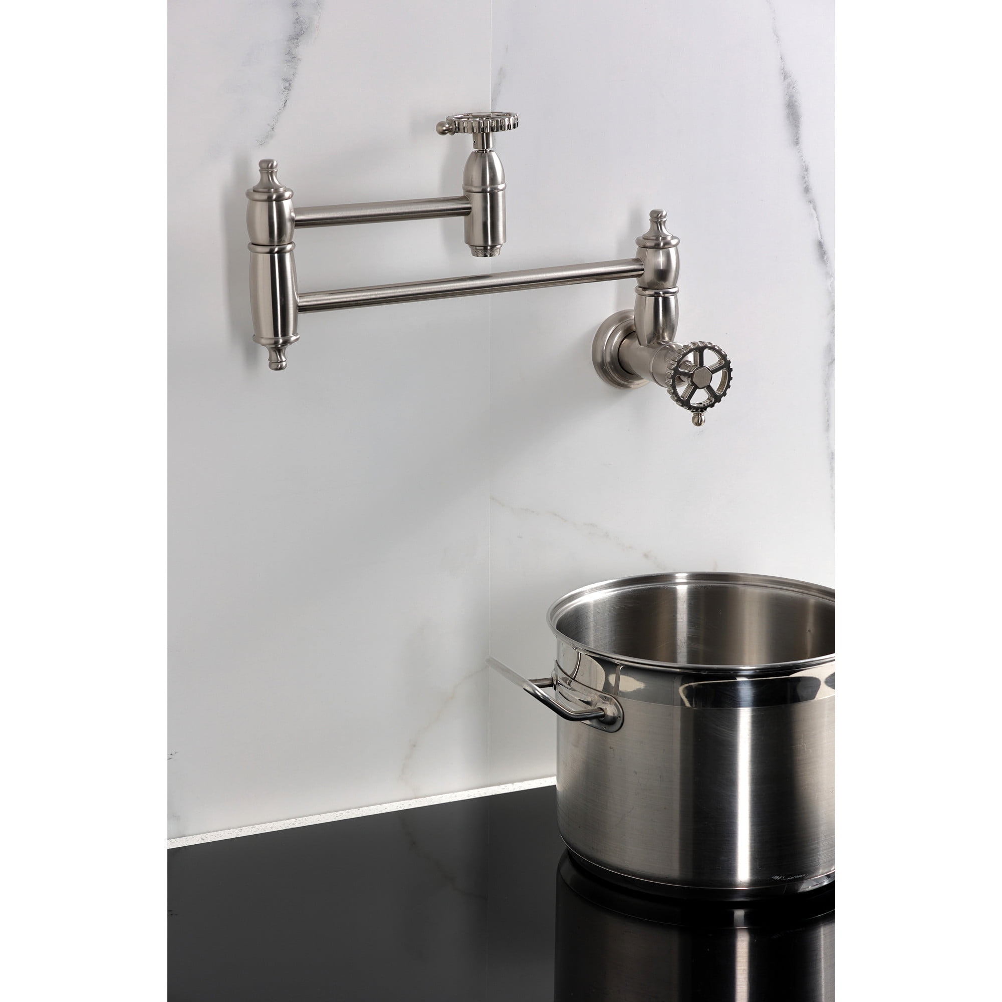 Kingston Brass KS3108CG Fuller Wall Mount Pot Filler Faucet, Brushed Nickel