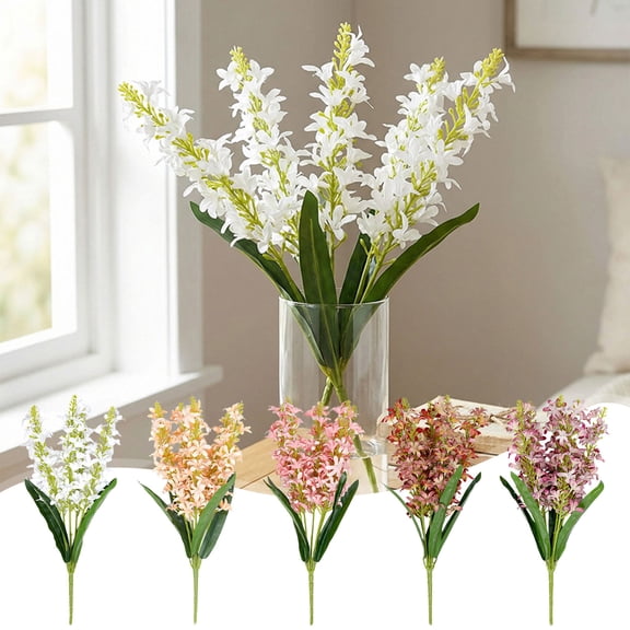 Artificial Flowers Hyacinth and Delphinium Fake Silk Bouquet 18 Inch for Wedding Hall Decor Landscaping Home Living Room Ornament Vase by PALIFEUR
