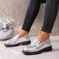 thumbnail image 4 of Silver Platform Loafers for Women - Vintage Retro Chunky Treaded Sole, Comfortable Textured PU Slip-On Shoes, Easy-Care for Daily Campus Office,Size 40, 4 of 9