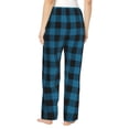 thumbnail image 3 of Goofa Blue Black Plaid Printed Soft Pajama Pants for Women, Wide Leg Comfy Casual Lounge Yoga Pants-Small, 3 of 9