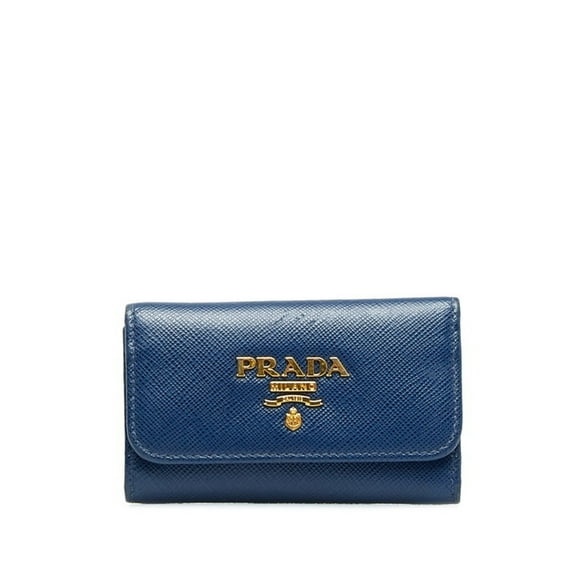 Pre-Owned Prada Saffiano Key Case 1PG222 Blue Leather Women's PRADA (Good)