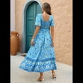 thumbnail image 4 of Vestido Informal, Fluido, con Estampado Floral Bohemio, de Corta y Corte Escalonado para Mujer (Verano 2025) Azul L, 4 of 9