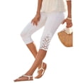 thumbnail image 3 of Pantalones capri informales con costuras de encaje para mujer Uso versátil Ajuste cómodo, 3 of 6