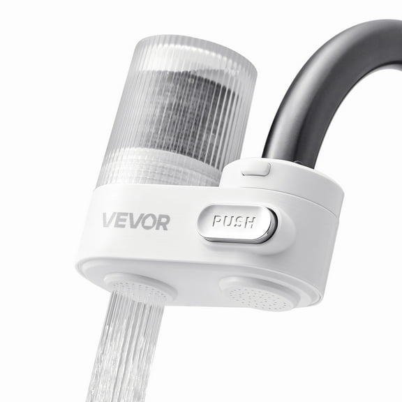 VEVOR Faucet Mount Water Filter, Vertical Water Purifier for Sink Tap, Carbon Fiber Filters, Removes Chlorine Lead with 1 Filter, Fits Most Kitchen or Bathroom Faucets, White