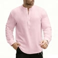 thumbnail image 2 of VgaVtl Big and Tall Mens Long Sleeve T Shirts Fall Winter Mens Tops Layering Button Solid Color Leisure Pink Loose Shirts,XL, 2 of 3