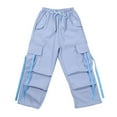 thumbnail image 2 of Girls Cargo Pants Relaxed Fit Jogger Pants for Girls Wide Leg Blue Cargo Pants with Pockets Girl Pants Size 5-6 Years, 2 of 8