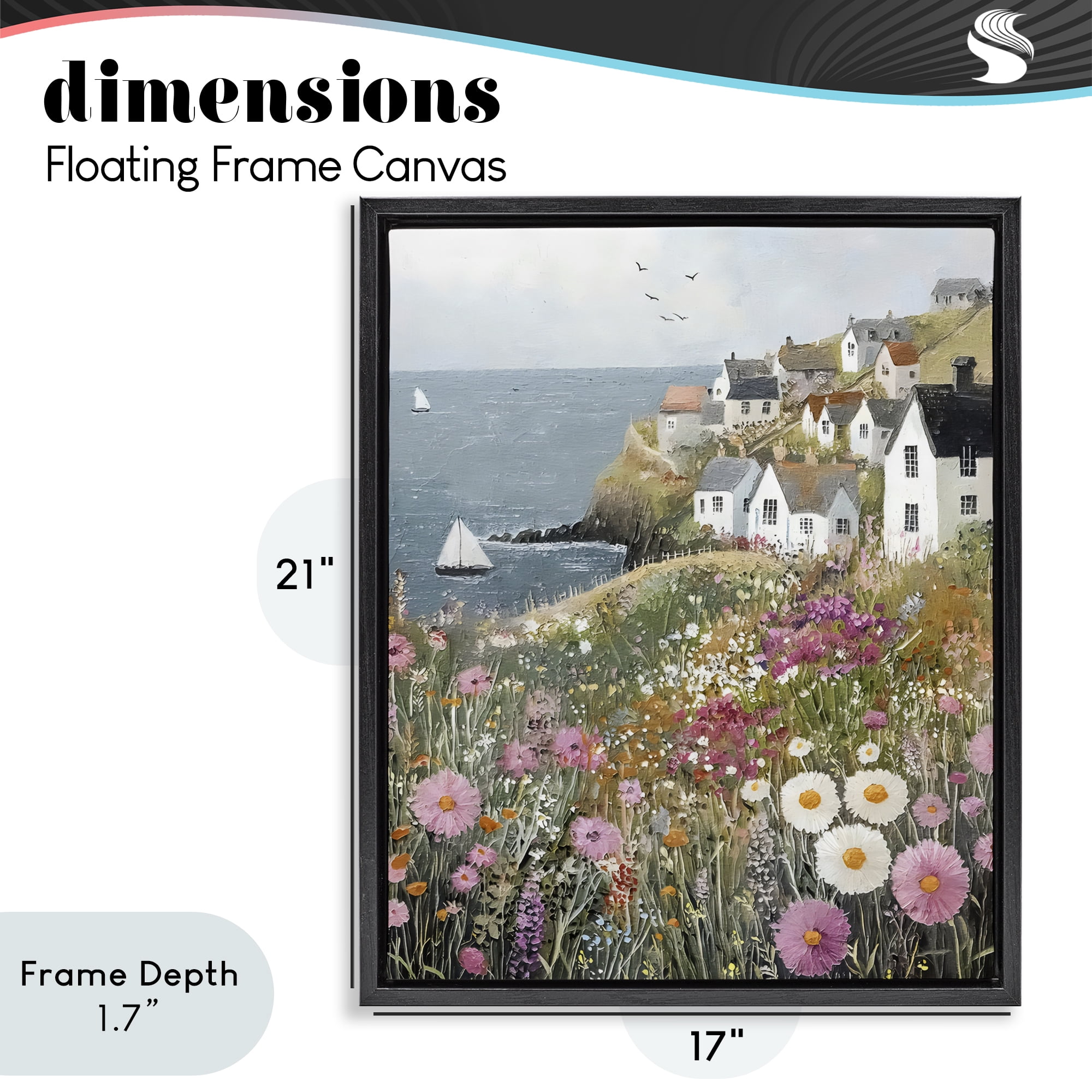Stupell Industries Pink Meadow Overlooking Sailboats Black Framed Floater Canvas Wall Art, design by Riley B