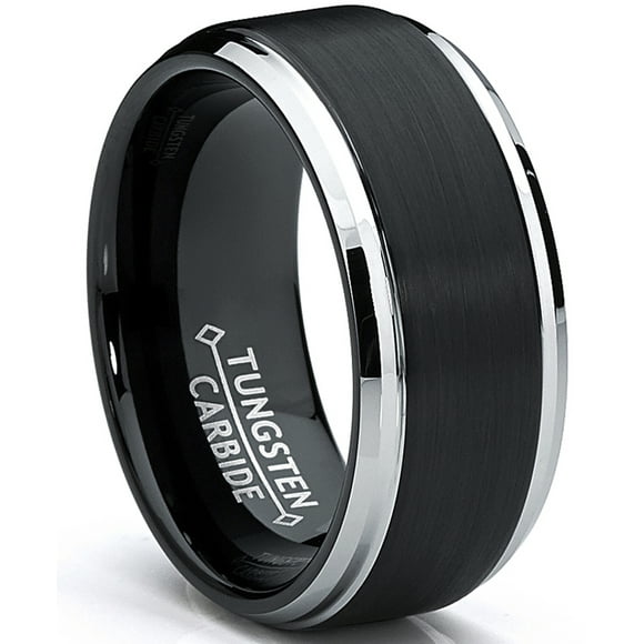 Men's Two-Tone Tungsten Ring Black Brushed Wedding Band 9MM