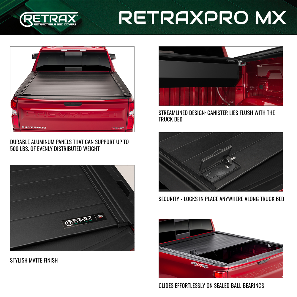 RetraxPRO MX Retractable Truck Bed Tonneau Cover | 80846 | Fits 2007 - 2021 Toyota Tundra Regular & Double Cab w/ Deck Rail System w/ stake pocket access 6' 7" Bed (78.7") - image 3 of 8