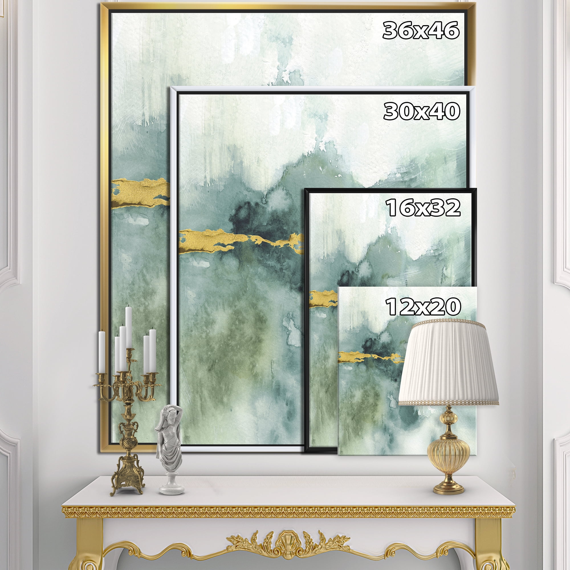 Designart ' Blue Watercolor Impression with Gold ' Traditional Framed Canvas