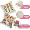 thumbnail image 3 of Merry Christmas Nutcracker Decorative Throw Pillow Covers 16x16 Set of 4, Pink Xmas Tree Cartoon Wooden Soldier Toy Cushion Case Decor, Bright Winter Holiday Home Decoration for Sofa Couch, 3 of 5