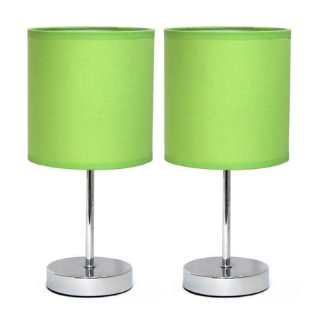 Simple Designs Chrome Mini Basic Table Lamp with Fabric Shade 2 Pack Set