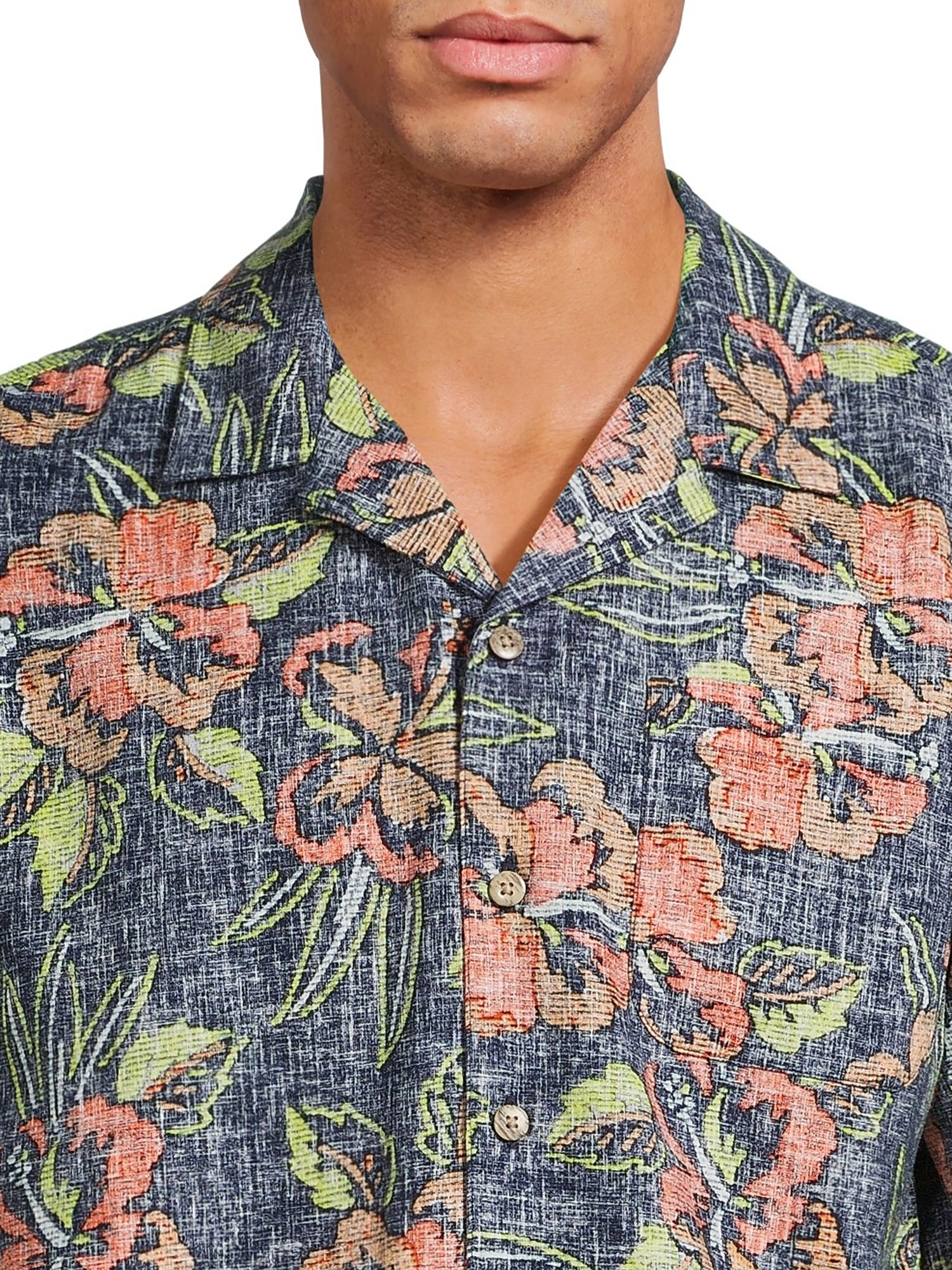 George Men's & Big Men's Short Sleeve Linen Blend Button-Up Camp Shirt, Sizes S-3XL