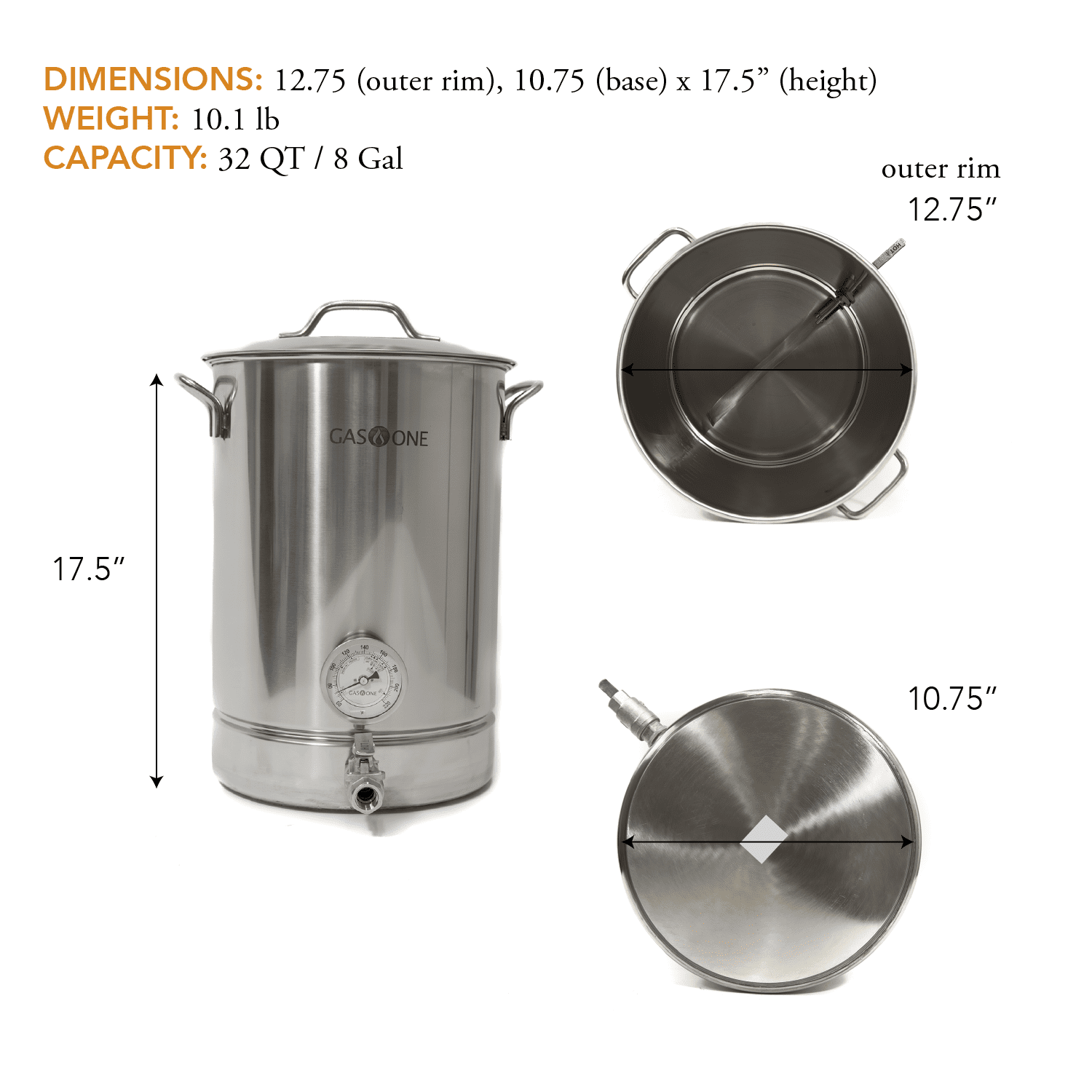 8 Gallon Stainless Steel Home Brew Pot Brew Kettle Set 32 Quart TRI PLY