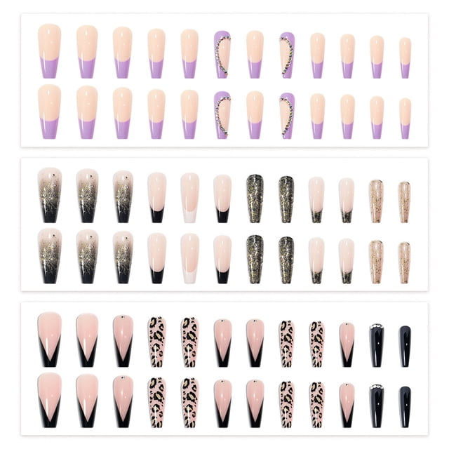 Uñas postizas Coffin Press on Nails Cubierta completa Uñas postizas para mujeres y niñas (3 cajas de 24 cada una) Adepaton BST2001842-4