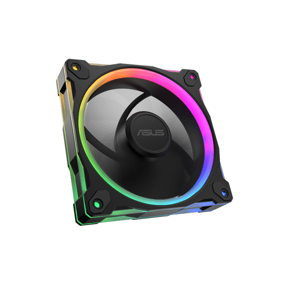 ASUS Prime MR120 ARGB fan black single pack, 28mm extra-thick frame, quiet, high-performance cooling with PWM control, 20 ARGB LEDs with dual-sided frame lighting, Aura Sync compatibility