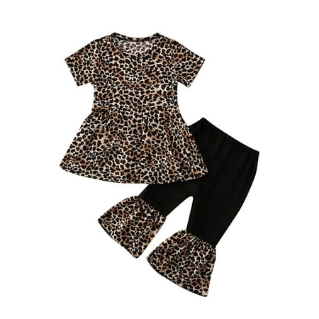 

2Pcs Baby Summer Outfits Leopard Print Pullover + Bell-Bottomed Pants