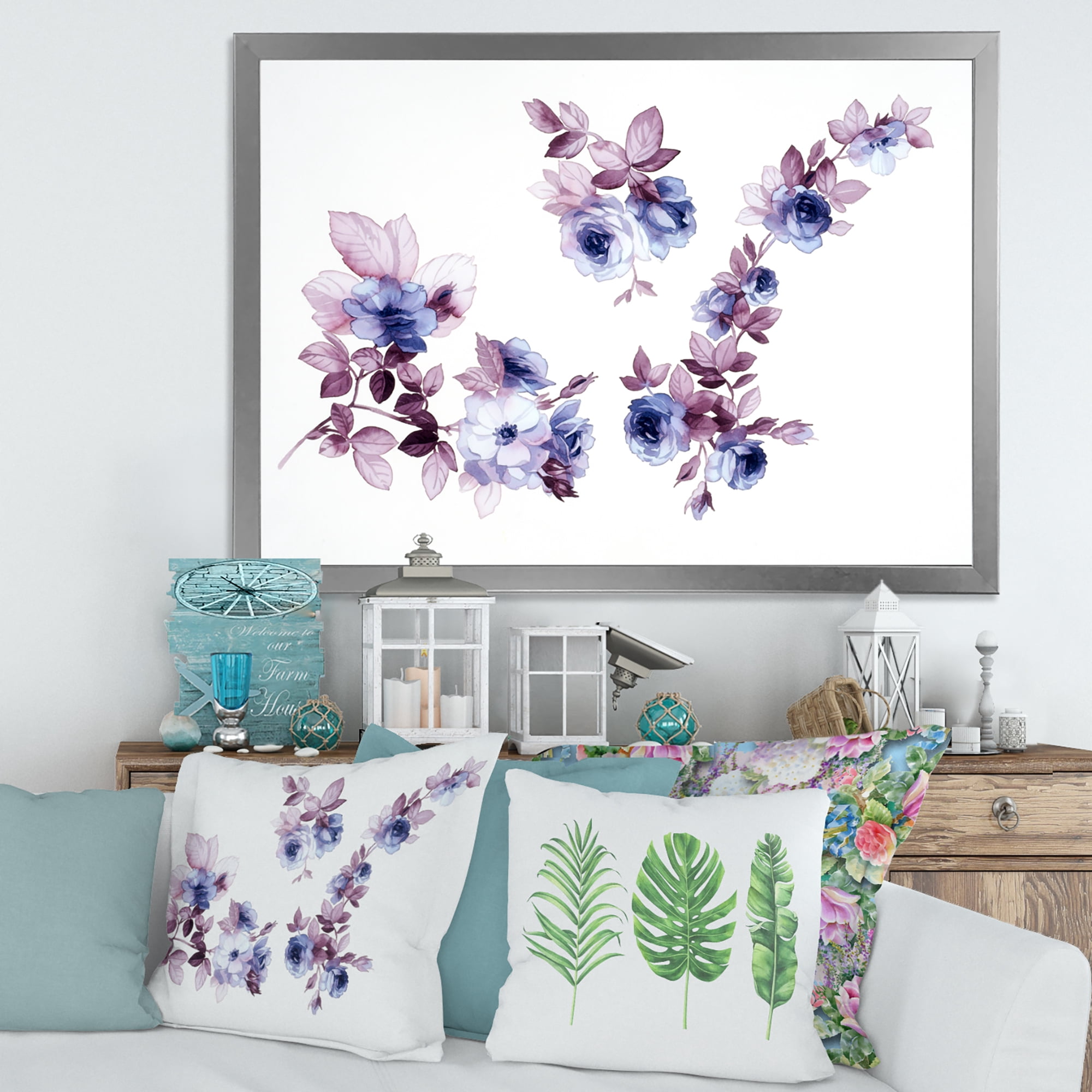 Designart 'Purple Wildflowers On White I' Traditional Framed Art Print