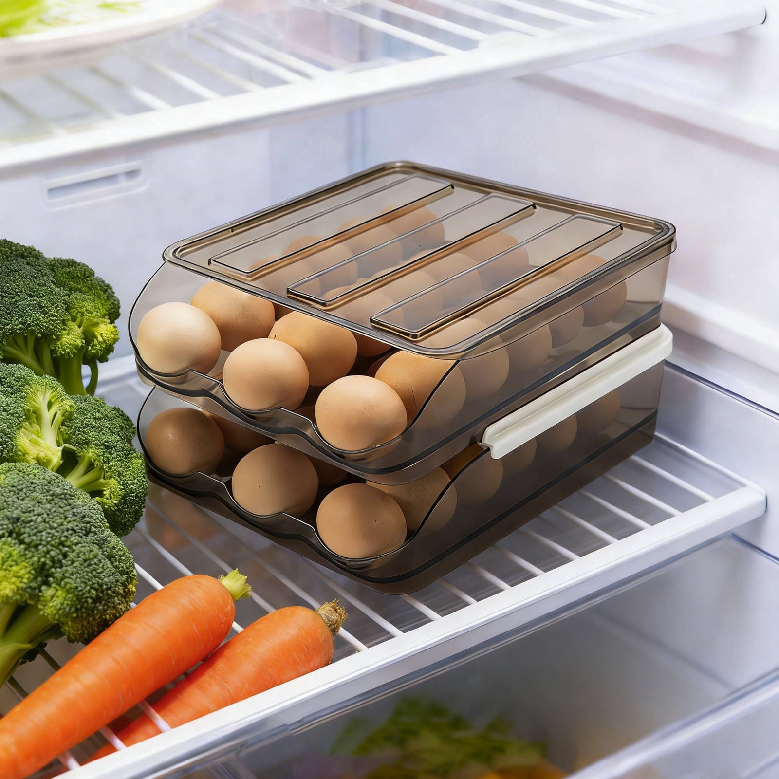 fsxdhpcsgfc 2 Tier Egg Holder For Refrigerator With Lid Large Capacity Holds 36 Eggs In Clear Container Stackable Organizer For Kitchen Storage Refrigerator Countertop over Shelf Kitchen Kitchen