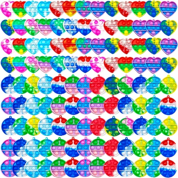 SUNPROUND 100 Bubble Fingertip Toys, Round Heart-Shaped Bubble Keychain Toy Set, Fingertip Toy , Party Gift, Suitable as a Gift for Children(Random)