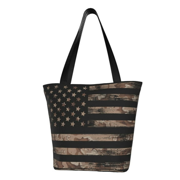 Defioc American Flag with Desert Camouflage Print Tote Bag for Women,Shoulder Bag with Zipper Casual Tote's Handbag Big Capacity Shoulder Bag with Inner Pocket Fit for Shopping,Office,Travel