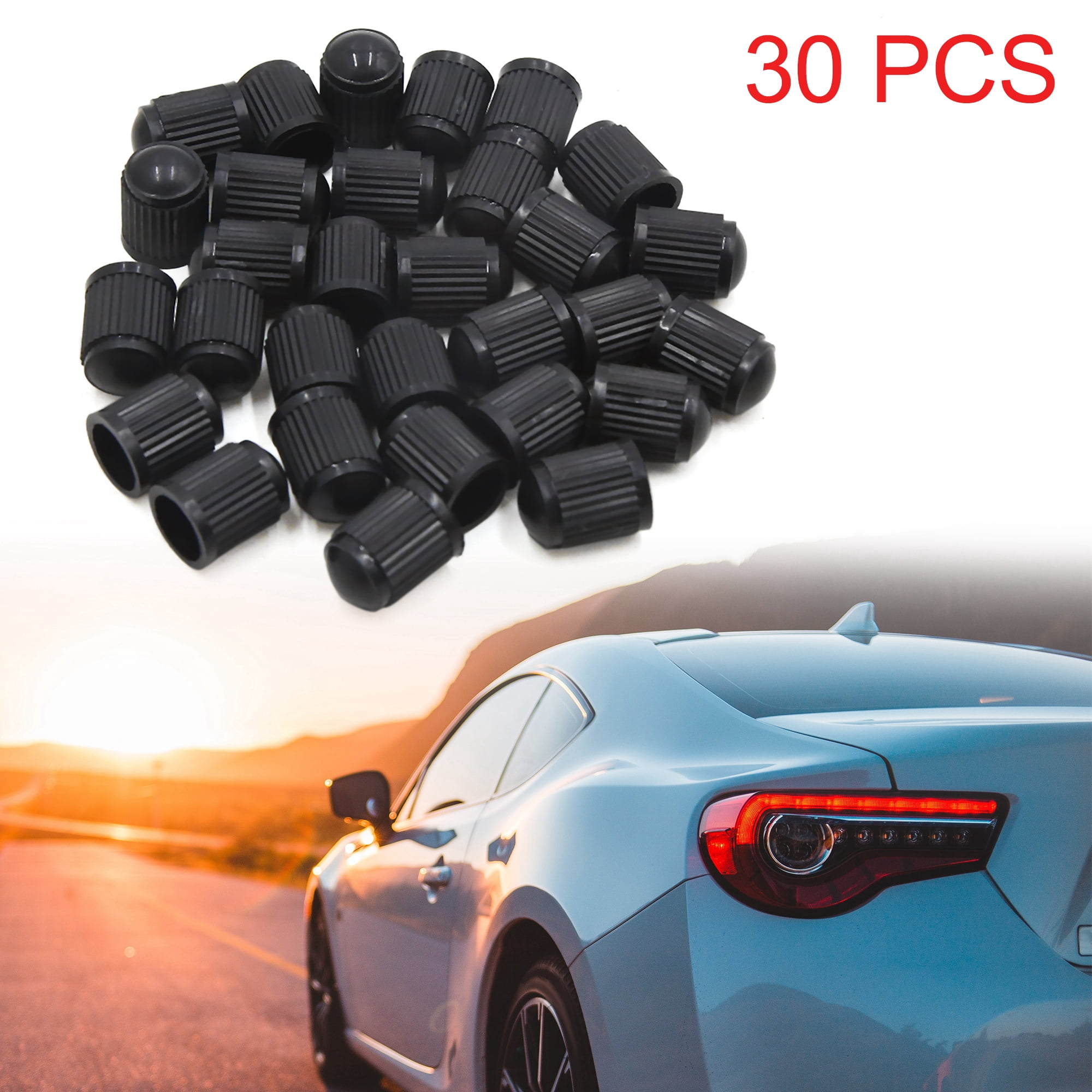 30Pcs Black Plastic Car Tire Air Valve Stem Caps Tyre Wheel Rim Dust Cover