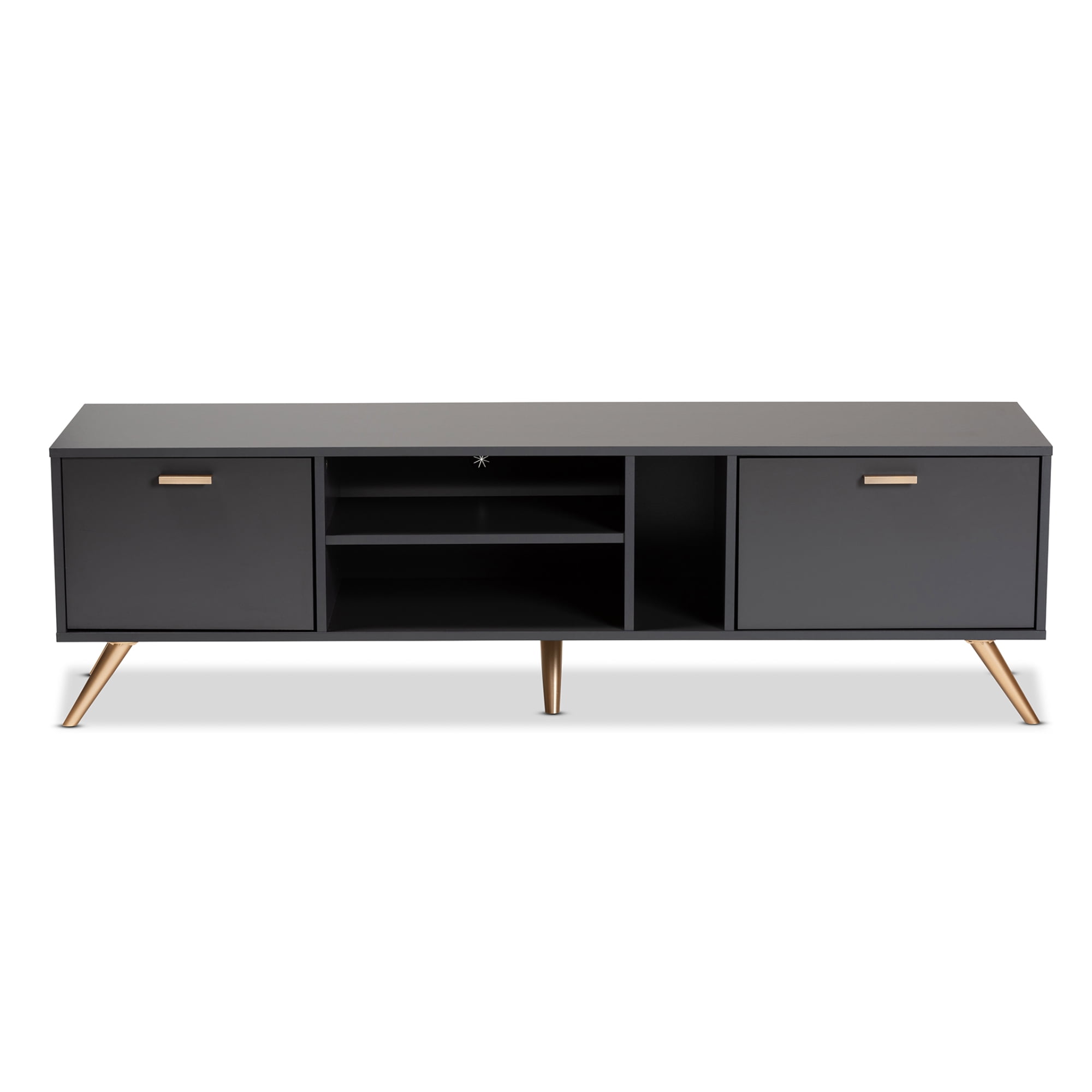 Baxton Studio Kelson Modern and Contemporary Dark Grey and Gold Finished Wood TV Stand