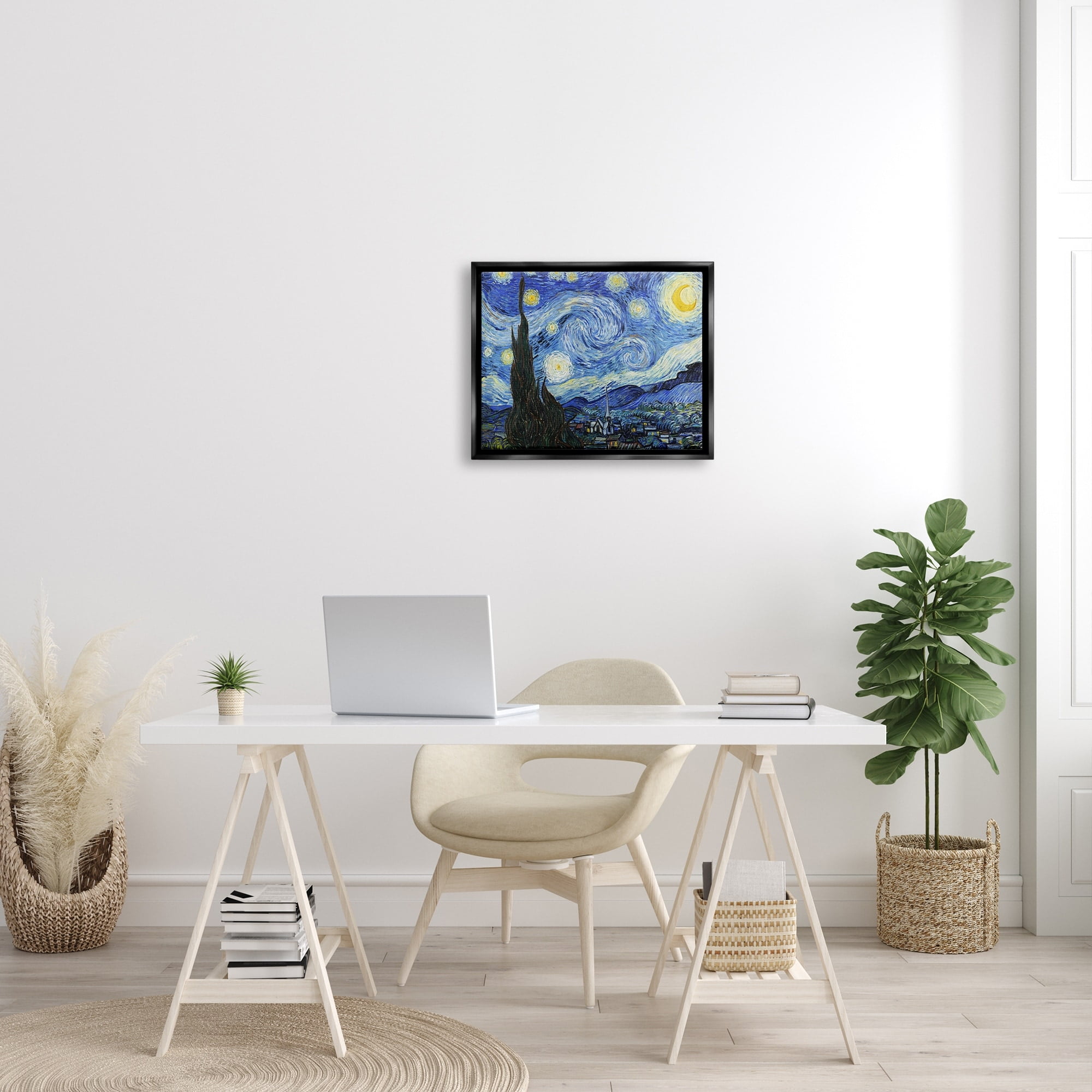 Stupell Industries Van Gogh Starry Night Post Impressionist Painting Jet Black Framed Floating Canvas Wall Art, 16x20, by Vincent Van Gogh