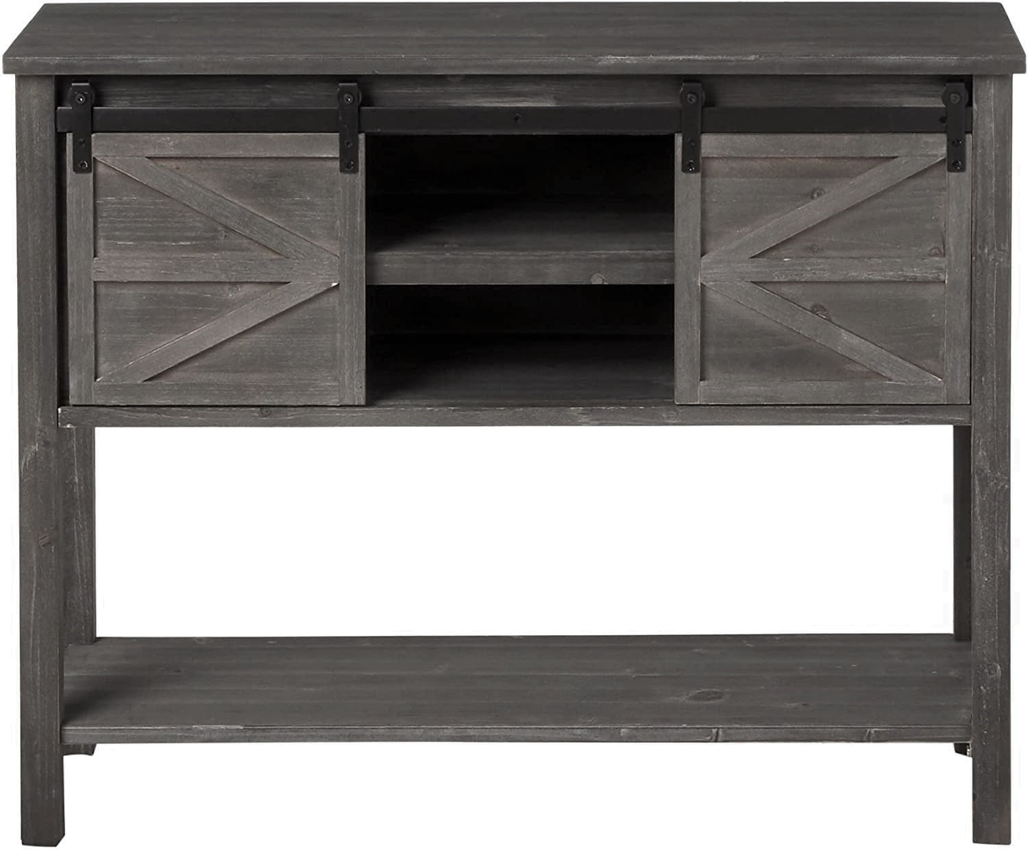 eHemco Antique Farmhouse Console Table with Sliding Barn Doors, Gray in