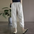thumbnail image 2 of lcziwo Ofertas de Hoy en Liquidación, Comfy Cotton Linen Pants for Women Loose Casual Lace Patchwork Tapered Capris Pant Summer Solid Elastic Waist Cropped Pants with Pockets Beige XXL, 2 of 7